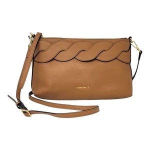 Nine West Womens Elsie Woven Braid Twist Crossbody Handbag Purse Caramel Tan